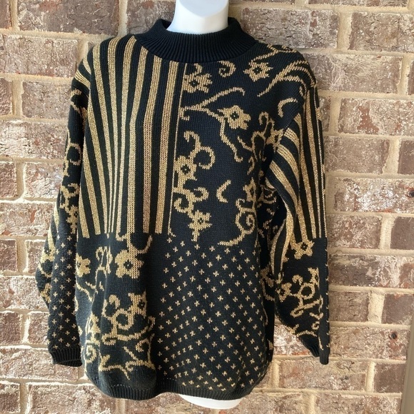 Vintage Alfred Dunner Metallic Gold Floral Sweater  Size Large 1980’s - Picture 1 of 12